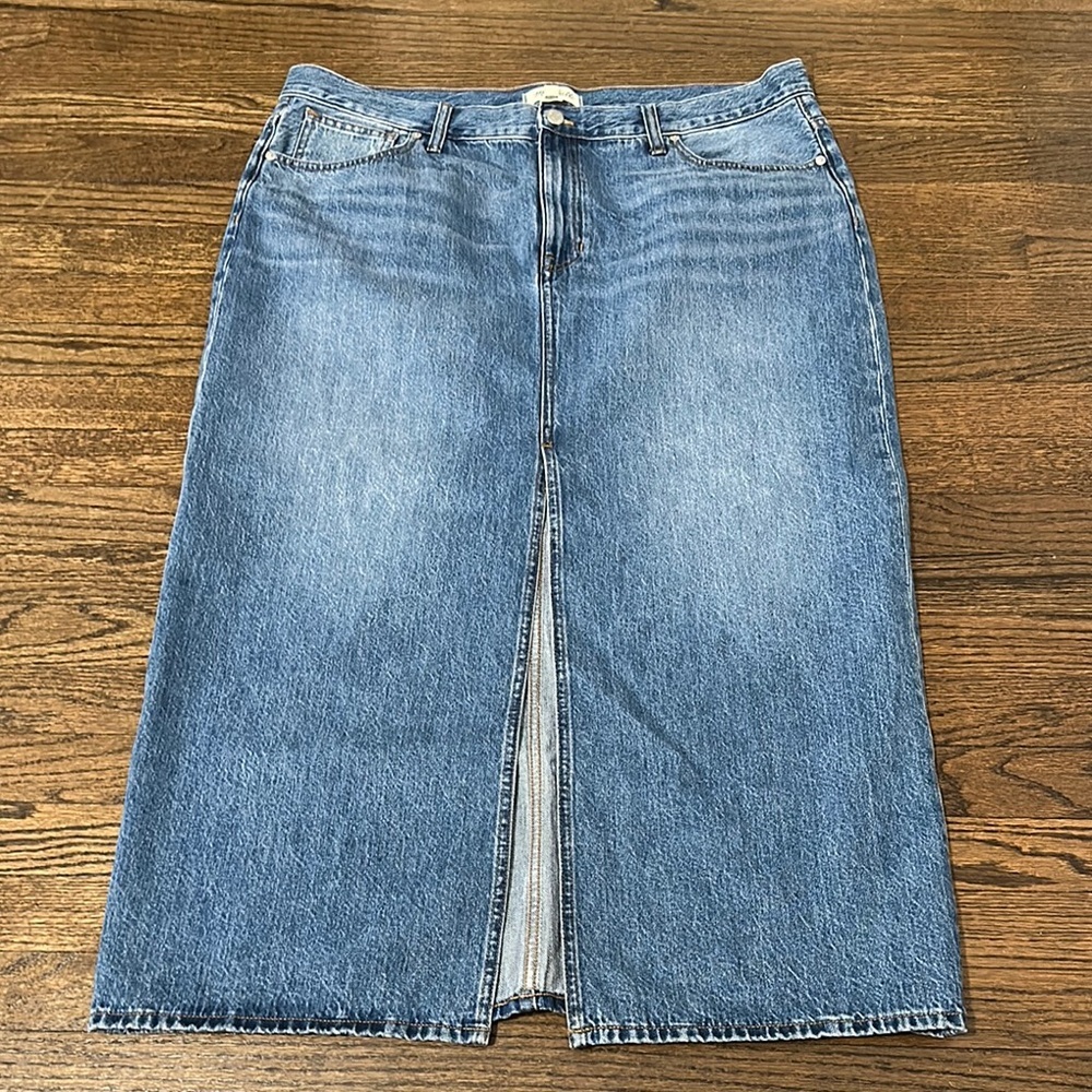 NWOT Madewell Women's Distressed Fade Long Blue Denim Skirt Front Slit Split
